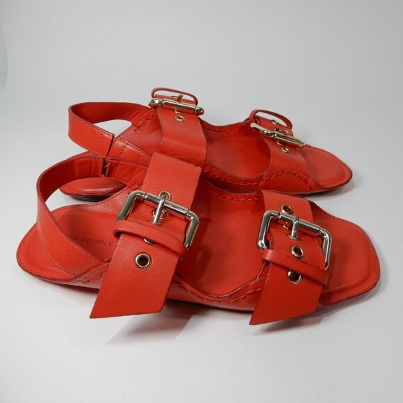 FREE PEOPLE Blossom Buckle Flat SANDALS Size 6.5 Salsa Red Leather NEW $138 - Picture 8 of 12